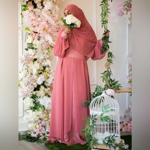 Pink Chiffon Layered Abaya
